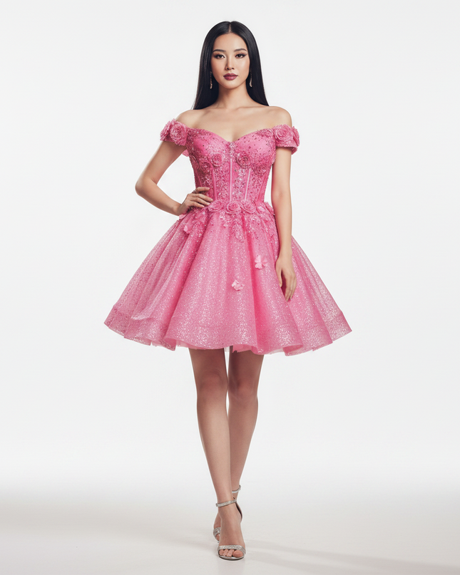 Pinkes Glitzerkleid aus Tull - Ansicht 5