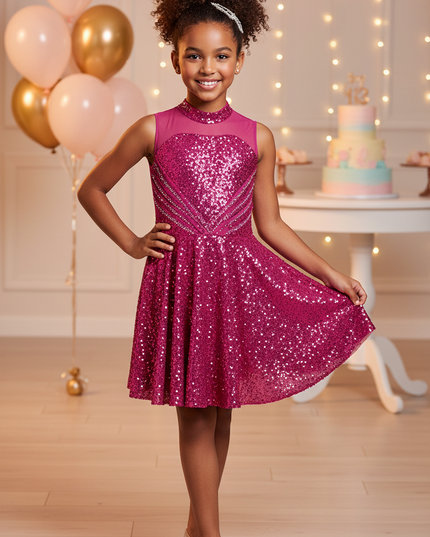 Pinkes Glitzerkleid Maedchen Tanz - Ansicht 1