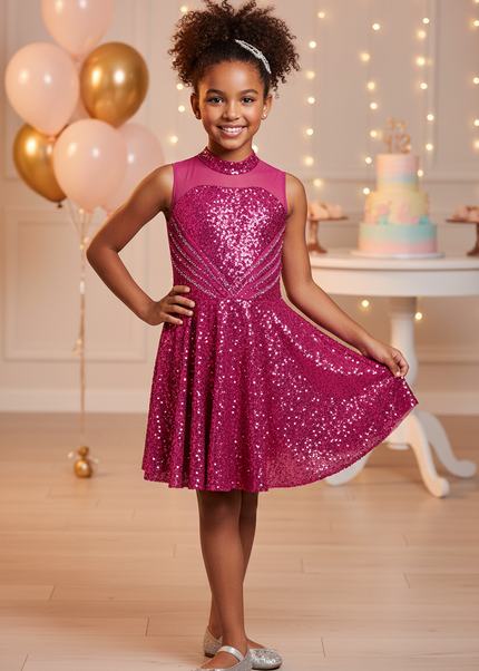 Pinkes Glitzerkleid Maedchen Tanz - Ansicht 1