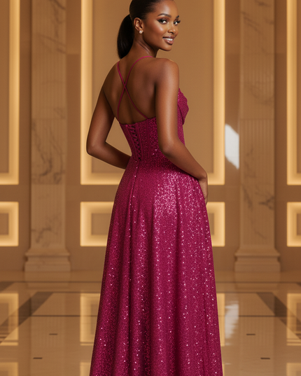 Pinkes Glitzerkleid Korsett Lang - Ansicht 2