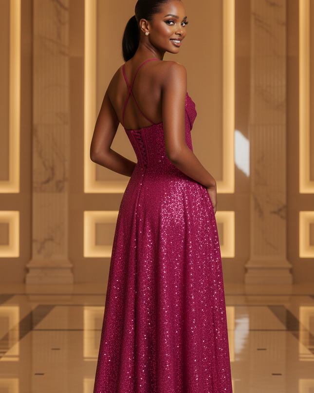 Pinkes Glitzerkleid Korsett Lang - Ansicht 2