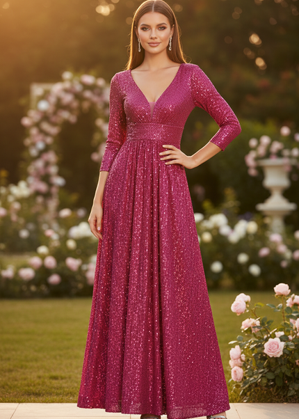 Pinkes Glitzerkleid lang Pailletten - Ansicht 1