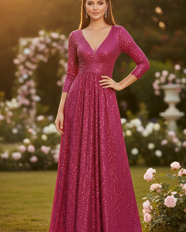 Pinkes Glitzerkleid lang Pailletten - Ansicht 1
