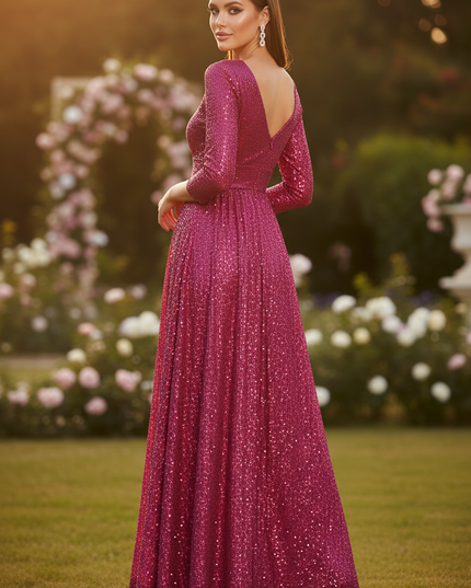 Pinkes Glitzerkleid lang Pailletten - Ansicht 2