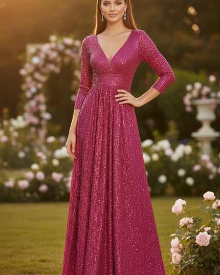 Pinkes Glitzerkleid lang Pailletten - Ansicht 3