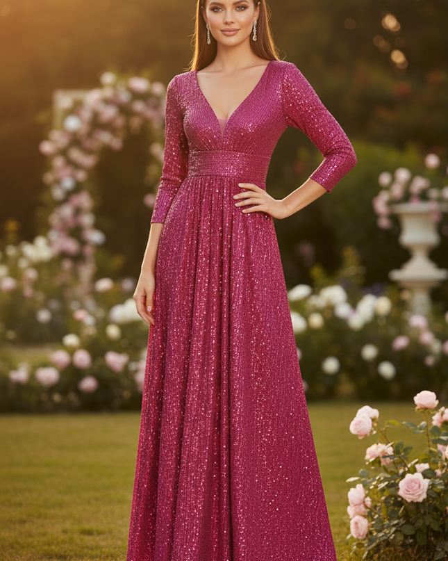 Pinkes Glitzerkleid lang Pailletten - Ansicht 3