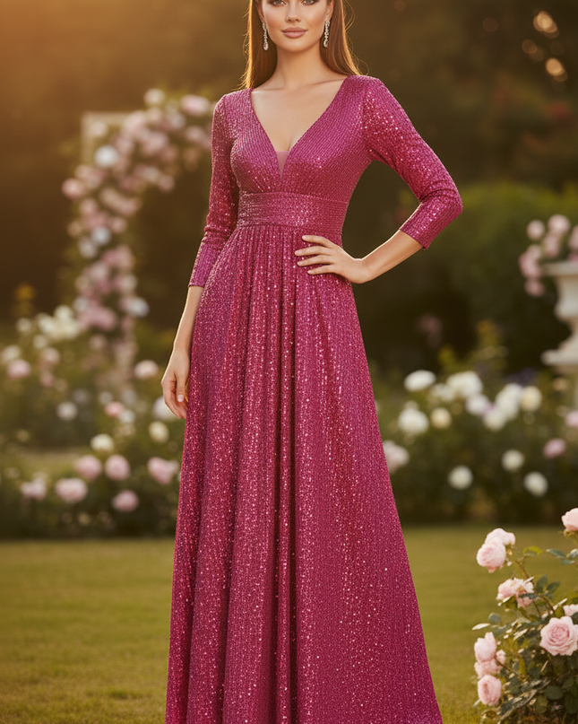 Pinkes Glitzerkleid lang Pailletten - Ansicht 4