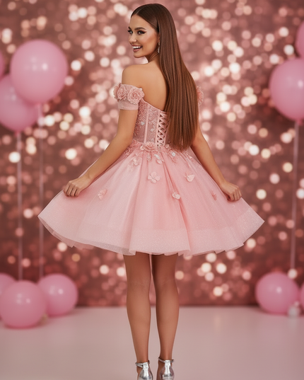 Pinkes Glitzerkleid Sweetheart Kurz - Ansicht 2