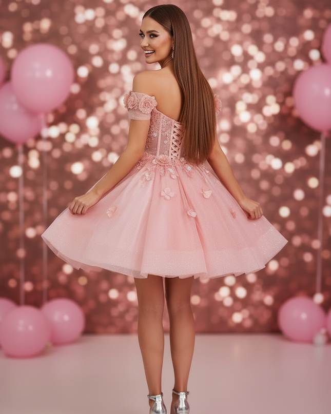 Pinkes Glitzerkleid Sweetheart Kurz - Ansicht 2
