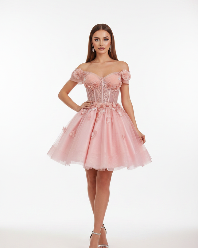 Pinkes Glitzerkleid Sweetheart Kurz - Ansicht 5