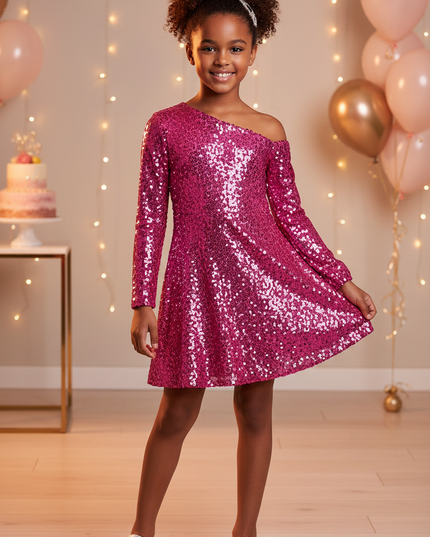 Ein pinkrotes Glitzerkleid fur Girls - Ansicht 1