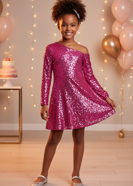 Ein pinkrotes Glitzerkleid fur Girls - Ansicht 1