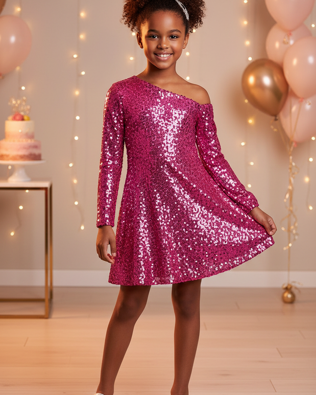 Ein pinkrotes Glitzerkleid fur Girls - Ansicht 1