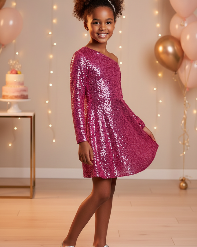 Ein pinkrotes Glitzerkleid fur Girls - Ansicht 3