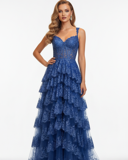 Porzellanblaues Pailletten Kleid - Ansicht 5