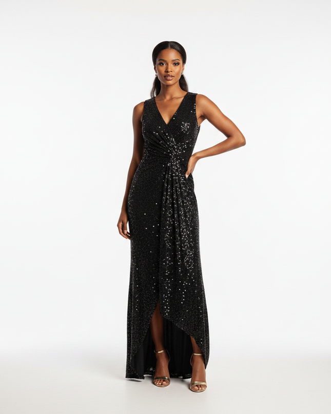 Rabenschwarzes Glitzerkleid bodenlang - Ansicht 5