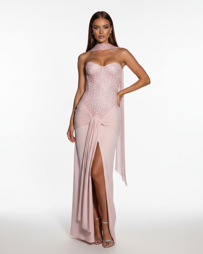 Rosa Glitzer Kleid Lang Korsett - Ansicht 5