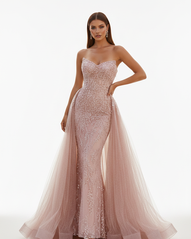 Langes Rosa Glitzerkleid mit Spitze - Ansicht 5