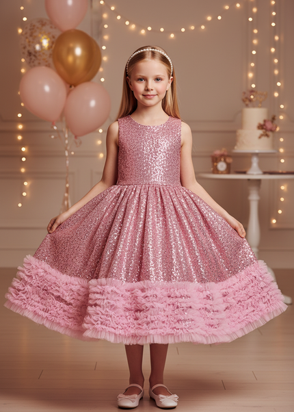 Rosa Glitzer Kleid Maedchen - Ansicht 1
