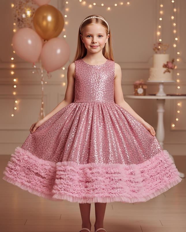 Rosa Glitzer Kleid Maedchen - Ansicht 1