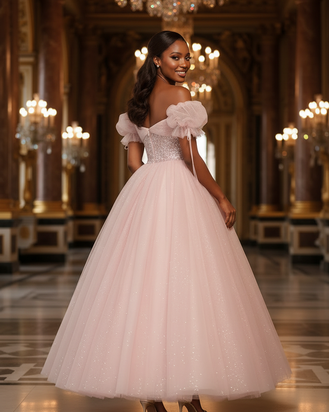 Rosa Glitzer Kleid Puffaermel Lang - Ansicht 2