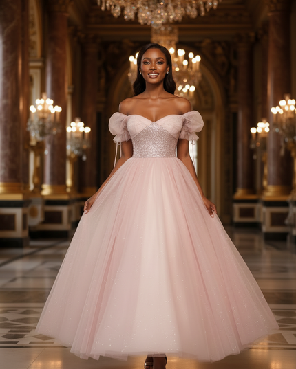 Rosa Glitzer Kleid Puffaermel Lang - Ansicht 3