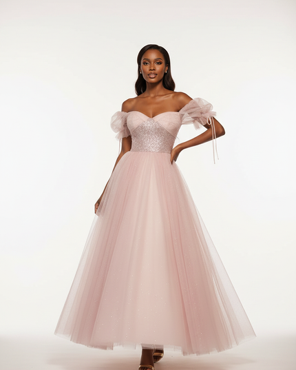Rosa Glitzer Kleid Puffaermel Lang - Ansicht 5