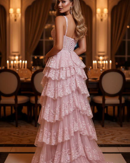 Rosa Glitzer Kleid Spitze Lang - Ansicht 2