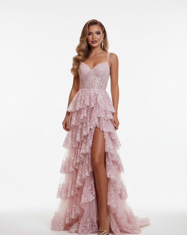 Rosa Glitzer Kleid Spitze Lang - Ansicht 5
