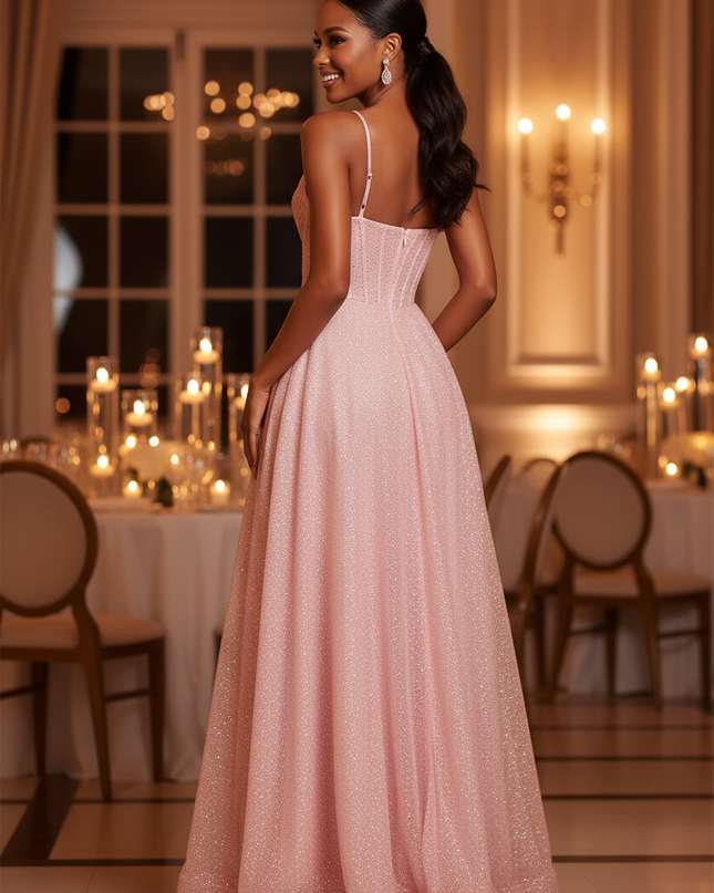 Rosa Pailletten Kleid Lang A-Linie - Ansicht 2
