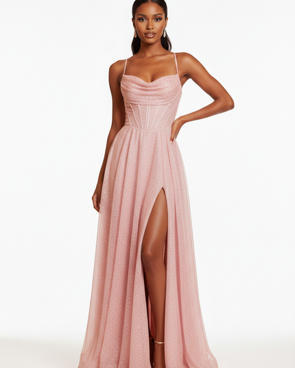 Rosa Pailletten Kleid Lang A-Linie - Ansicht 5