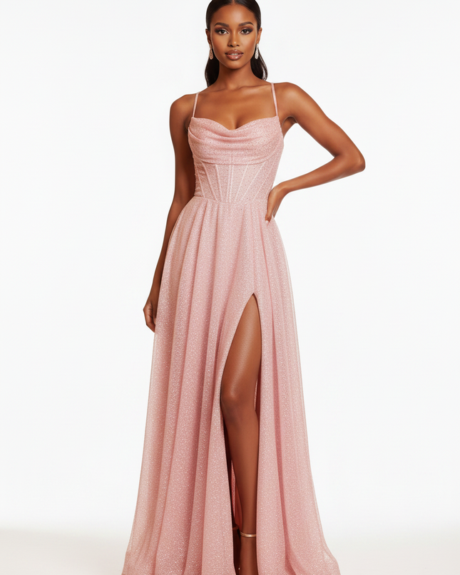 Rosa Pailletten Kleid Lang A-Linie - Ansicht 5