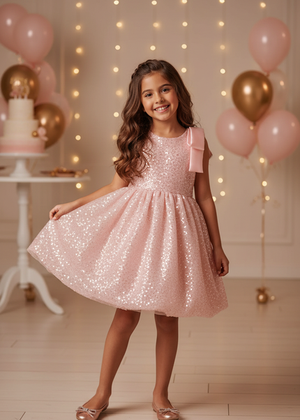 Rosa Pailletten Kleid Maedchen Bubble - Ansicht 1