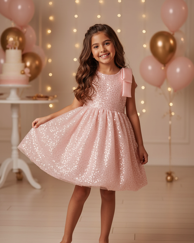 Rosa Pailletten Kleid Maedchen Bubble - Ansicht 1