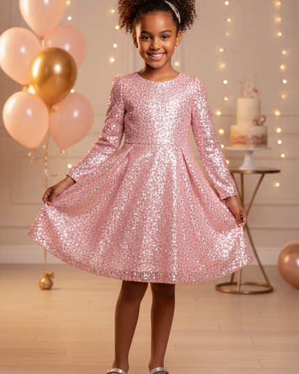Rosa Pailletten Kleid One Shoulder - Ansicht 1
