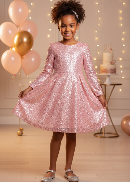 Rosa Pailletten Kleid One Shoulder - Ansicht 1