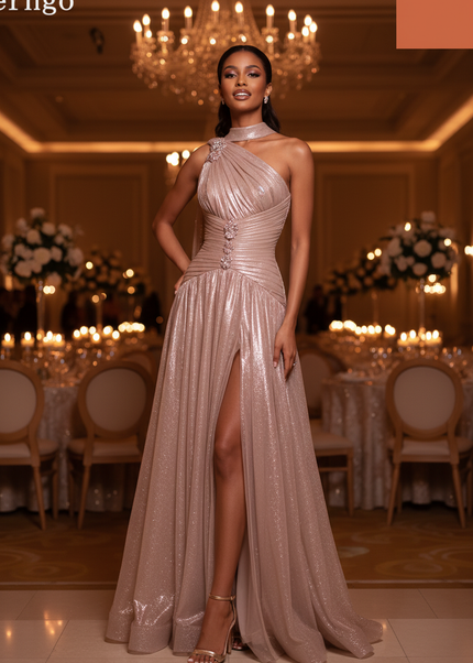 Rosafarbenes Tuell Kleid One Shoulder - Ansicht 1