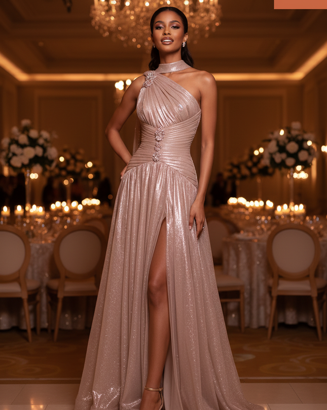 Rosafarbenes Tuell Kleid One Shoulder - Ansicht 1
