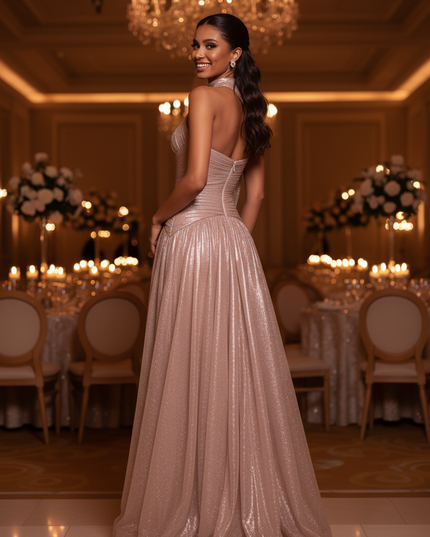 Rosafarbenes Tuell Kleid One Shoulder - Ansicht 2
