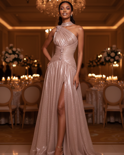 Rosafarbenes Tuell Kleid One Shoulder - Ansicht 3