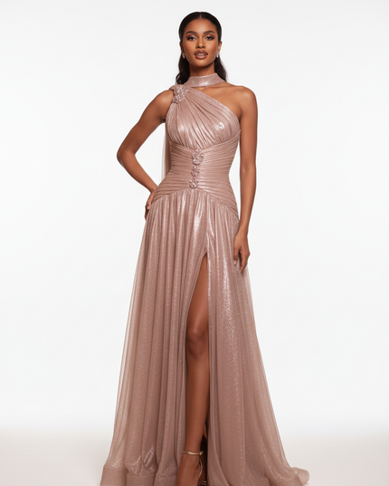 Rosafarbenes Tuell Kleid One Shoulder - Ansicht 5