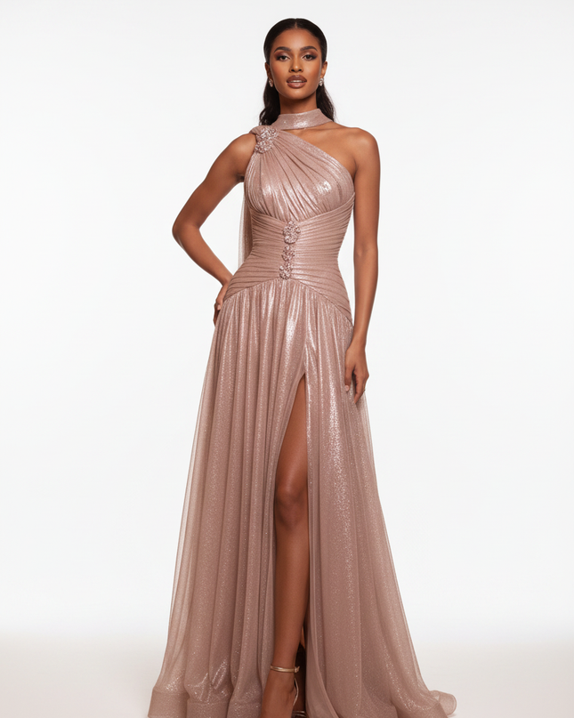 Rosafarbenes Tuell Kleid One Shoulder - Ansicht 5