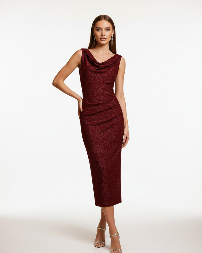 Rotes Glitzerkleid Midi Bodycon Damen - Ansicht 5