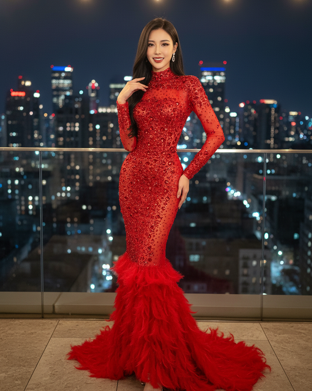 Enganliegendes rotes Glitzerkleid - Ansicht 1