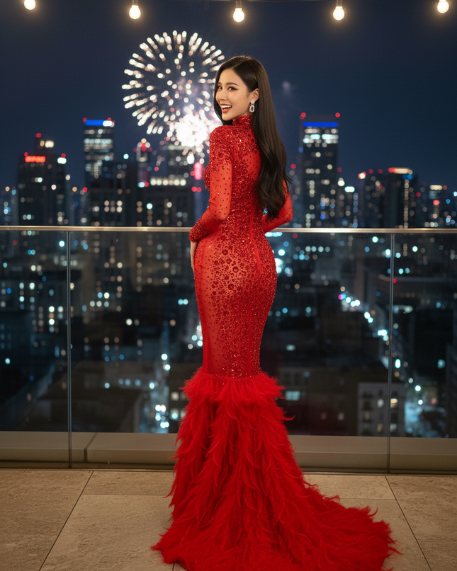 Enganliegendes rotes Glitzerkleid - Ansicht 2