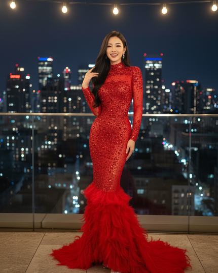 Enganliegendes rotes Glitzerkleid - Ansicht 3