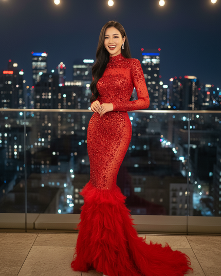 Enganliegendes rotes Glitzerkleid - Ansicht 4