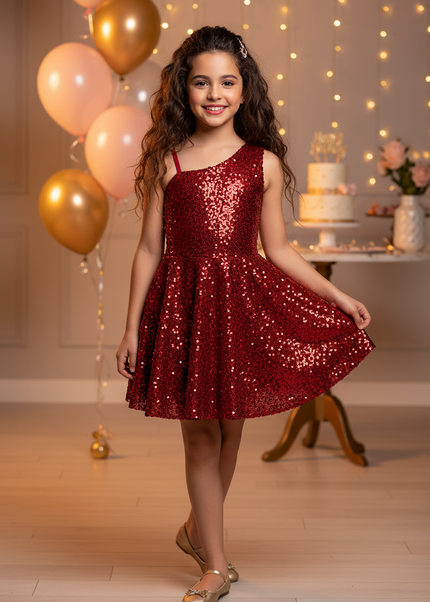 Rotes Glitzerkleid Maedchen Kurz - Ansicht 1