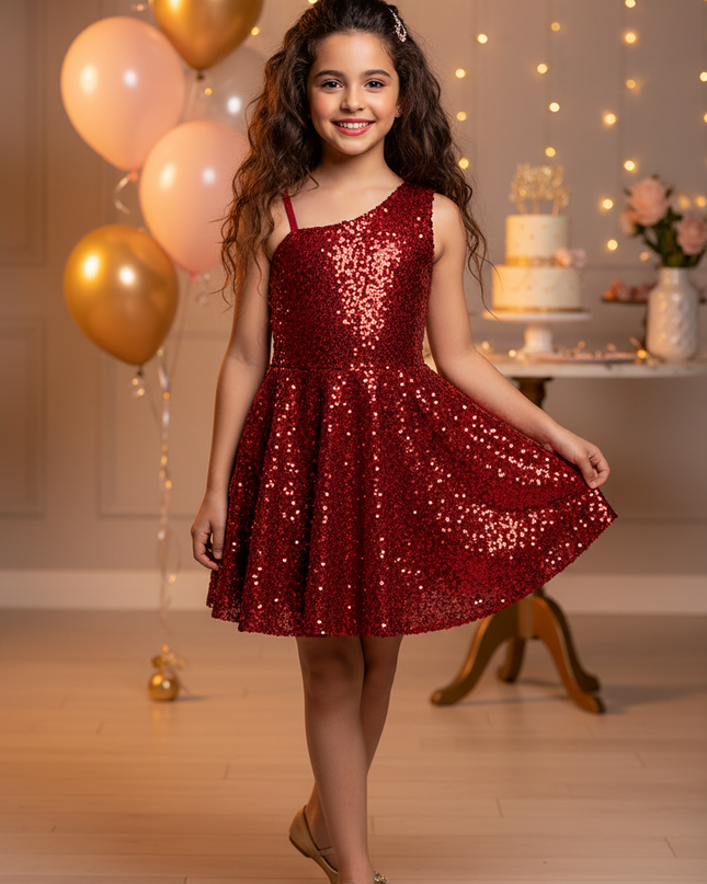 Rotes Glitzerkleid Maedchen Kurz - Ansicht 1