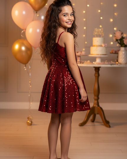 Rotes Glitzerkleid Maedchen Kurz - Ansicht 2